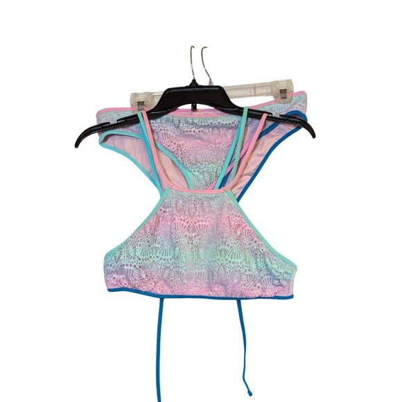 Victorias Secret High Neck Halter Bikini Set M Ombre Lace Pink & Blue With Strap - Picture 2 of 9